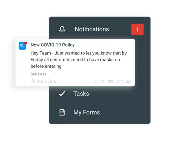 notification screen about new covid policy