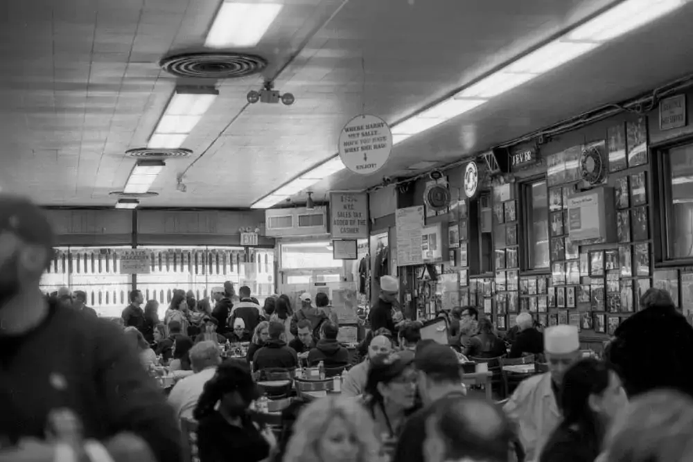 black and white photo of a restaurant